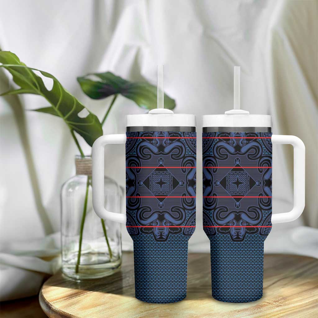 Basotho Blanket Tumbler With Handle Lesotho Motlatsi Seanamarena Heritage - Blue - African Pride