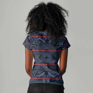Basotho Blanket Women V-Neck T-Shirt Lesotho Motlatsi Seanamarena Heritage - Blue - African Pride