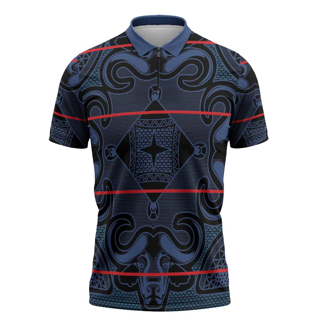 Lesotho Seanamarena - Motlatsi Zipper Polo Shirt Basotho Traditional Blanket Style - Blue