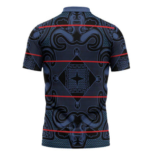 Lesotho Seanamarena - Motlatsi Zipper Polo Shirt Basotho Traditional Blanket Style - Blue