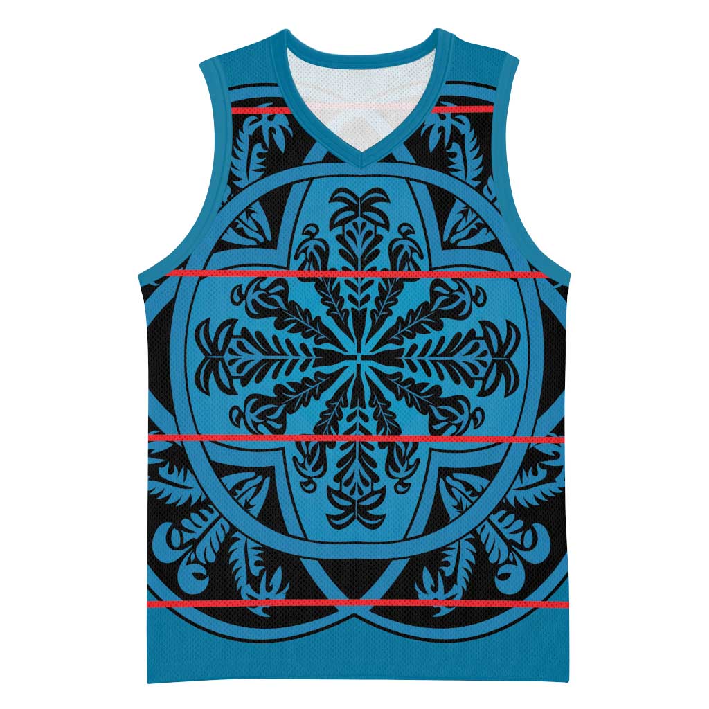 Basotho Blanket Basketball Jersey Lesotho Kharetsa Seanamarena Heritage - Blue - African Pride