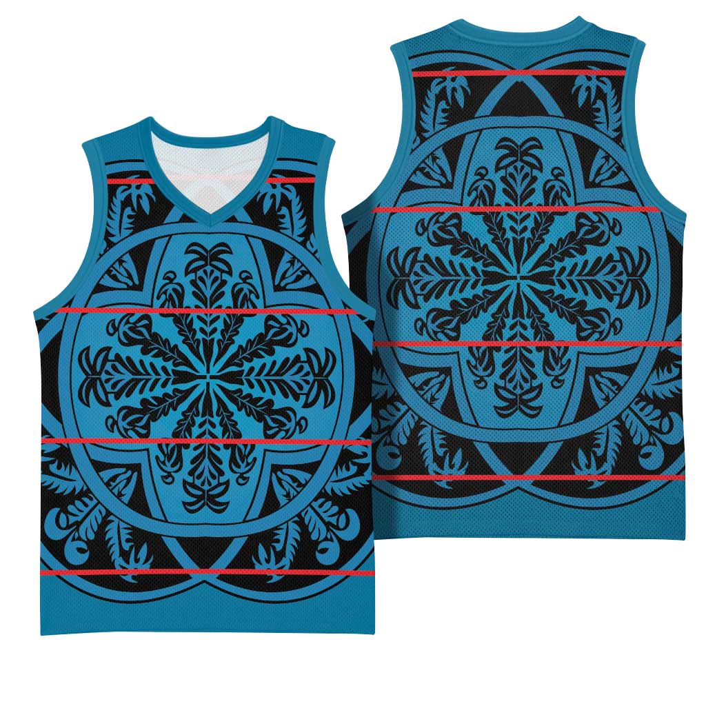 Basotho Blanket Basketball Jersey Lesotho Kharetsa Seanamarena Heritage - Blue - African Pride