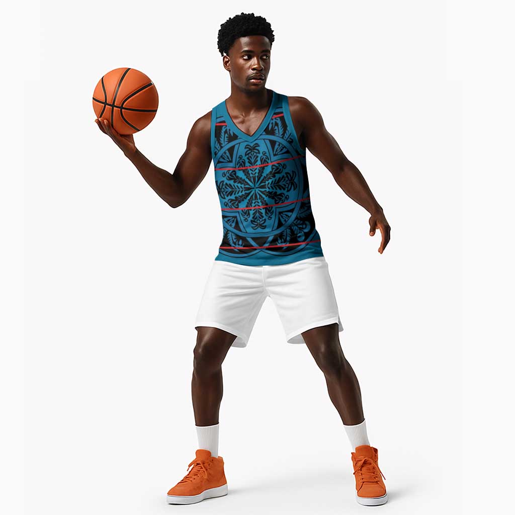 Basotho Blanket Basketball Jersey Lesotho Kharetsa Seanamarena Heritage - Blue - African Pride