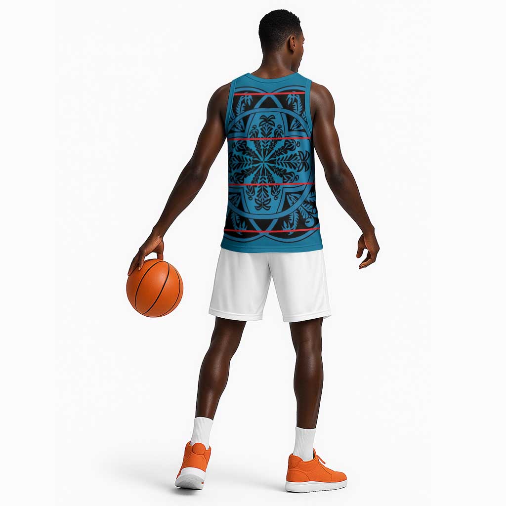 Basotho Blanket Basketball Jersey Lesotho Kharetsa Seanamarena Heritage - Blue - African Pride