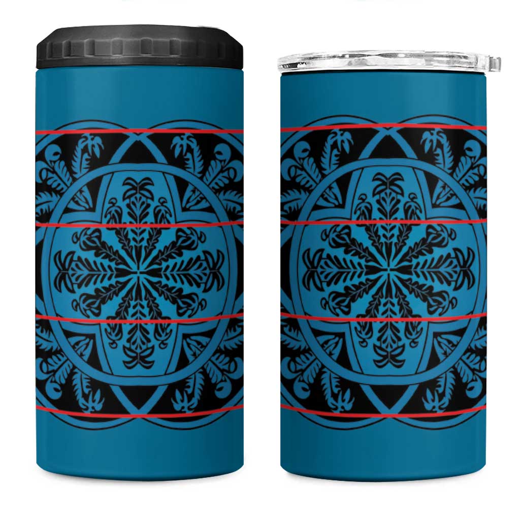 Basotho Blanket 4 in 1 Can Cooler Tumbler Lesotho Kharetsa Seanamarena Heritage - Blue - African Pride