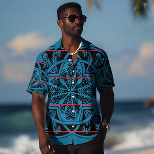 Basotho Blanket Hawaiian Shirt Lesotho Kharetsa Seanamarena Heritage - Blue - African Pride