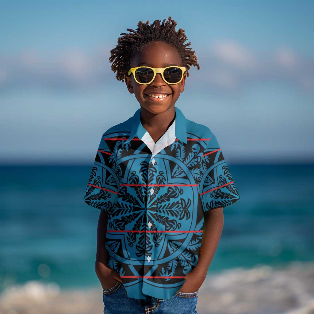 Basotho Blanket Kid Hawaiian Shirt Lesotho Kharetsa Seanamarena Heritage - Blue - African Pride