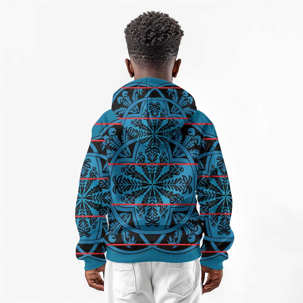 Basotho Blanket Kid Hoodie Lesotho Kharetsa Seanamarena Heritage - Blue - African Pride