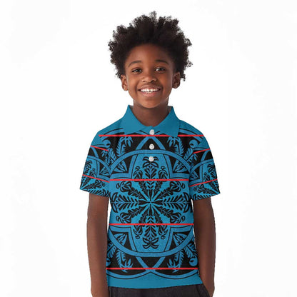 Basotho Blanket Kid Polo Shirt Lesotho Kharetsa Seanamarena Heritage - Blue - African Pride