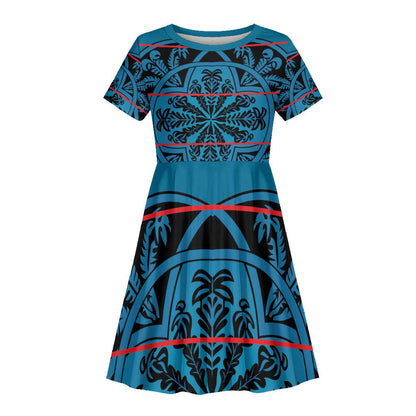 Basotho Blanket Kid Short Sleeve Dress Lesotho Kharetsa Seanamarena Heritage - Blue - African Pride