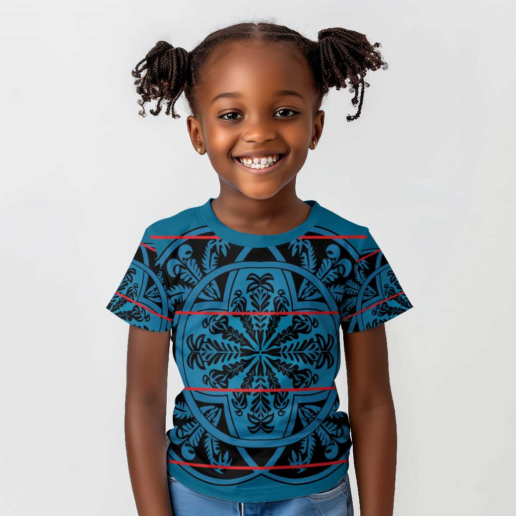 Basotho Blanket Kid T shirt Lesotho Kharetsa Seanamarena Heritage - Blue - African Pride