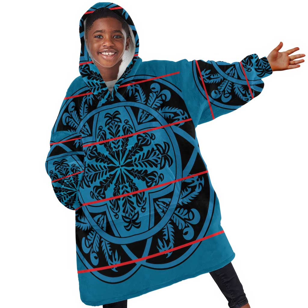 Basotho Blanket Kid Wearable Blanket Hoodie Lesotho Kharetsa Seanamarena Heritage - Blue - African Pride