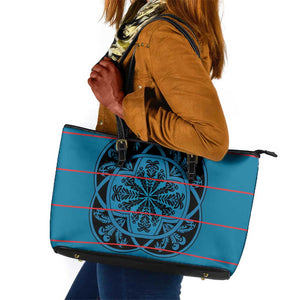 Basotho Blanket Leather Tote Bag Lesotho Kharetsa Seanamarena Heritage - Blue - African Pride