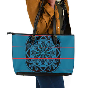 Basotho Blanket Leather Tote Bag Lesotho Kharetsa Seanamarena Heritage - Blue - African Pride