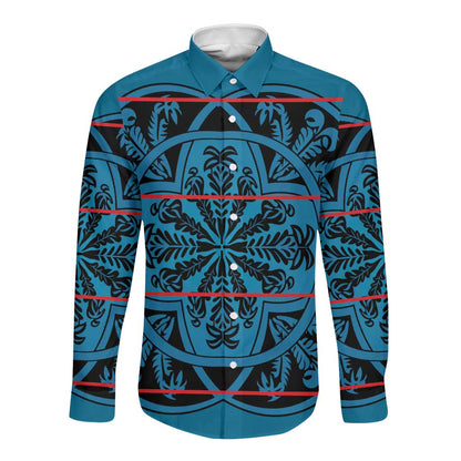 Basotho Blanket Long Sleeve Button Shirt Lesotho Kharetsa Seanamarena Heritage - Blue - African Pride