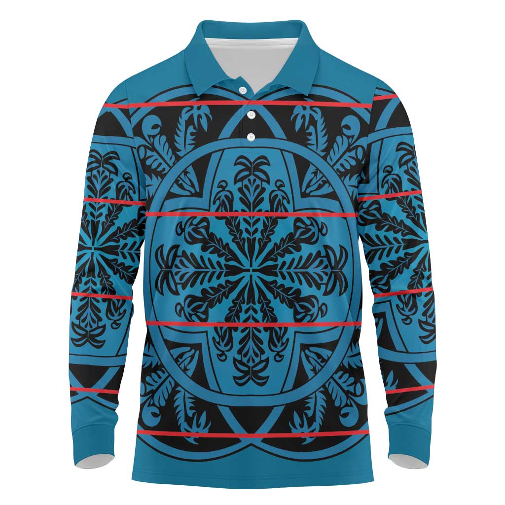 Basotho Blanket Long Sleeve Polo Shirt Lesotho Kharetsa Seanamarena Heritage - Blue - African Pride