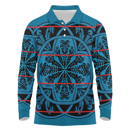 Basotho Blanket Long Sleeve Polo Shirt Lesotho Kharetsa Seanamarena Heritage - Blue - African Pride