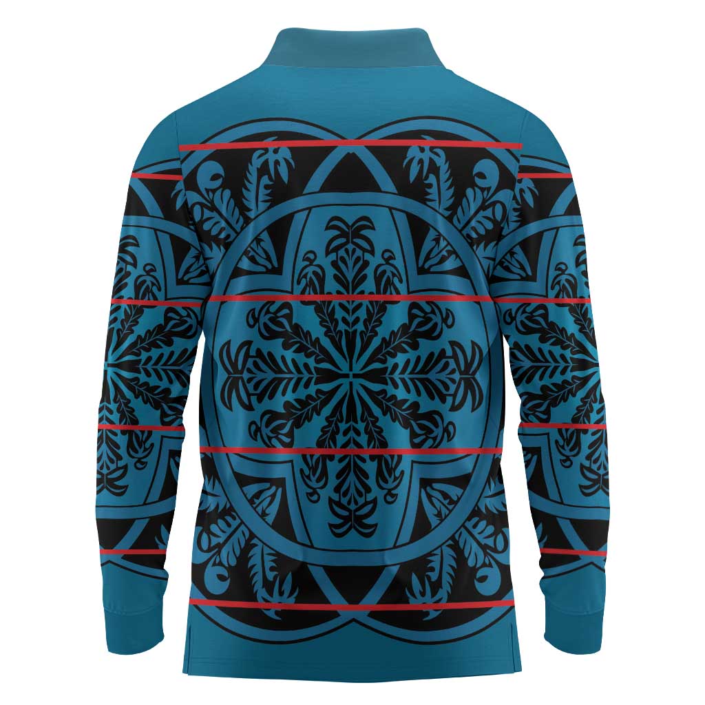 Basotho Blanket Long Sleeve Polo Shirt Lesotho Kharetsa Seanamarena Heritage - Blue - African Pride