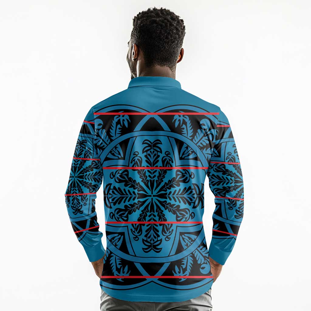 Basotho Blanket Long Sleeve Polo Shirt Lesotho Kharetsa Seanamarena Heritage - Blue - African Pride