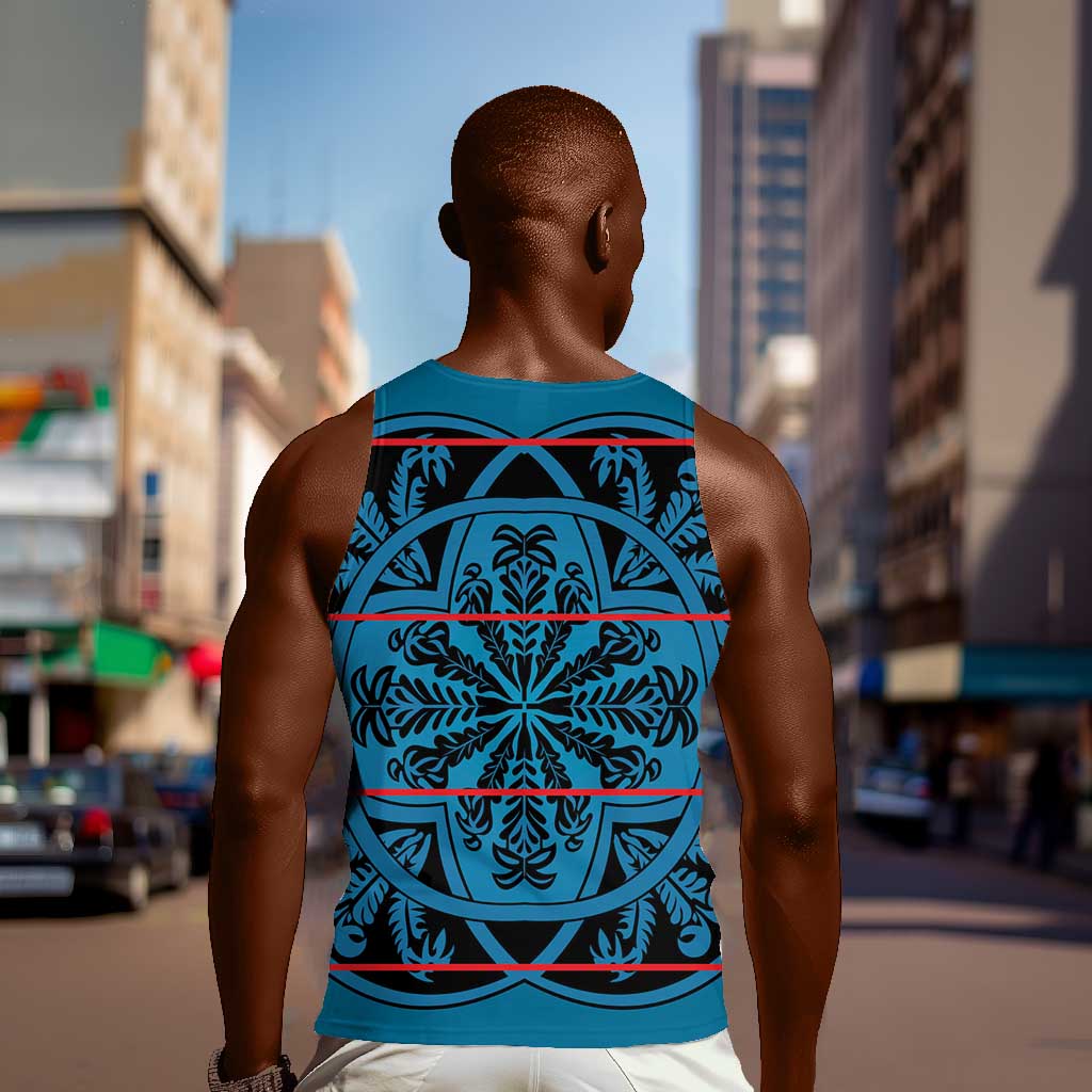 Basotho Blanket Men Tank Top Lesotho Kharetsa Seanamarena Heritage - Blue - African Pride