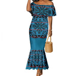 Basotho Blanket Mermaid Dress Lesotho Kharetsa Seanamarena Heritage - Blue - African Pride