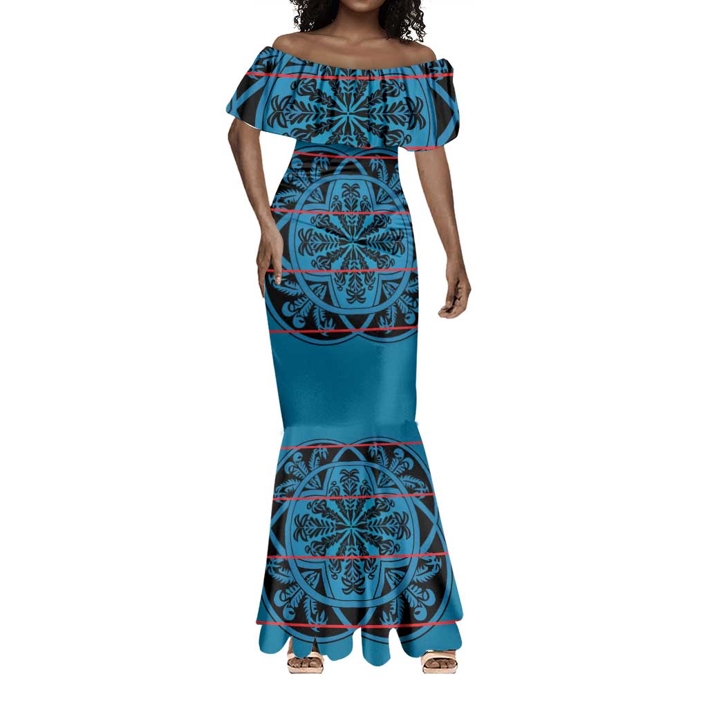 Basotho Blanket Mermaid Dress Lesotho Kharetsa Seanamarena Heritage - Blue - African Pride