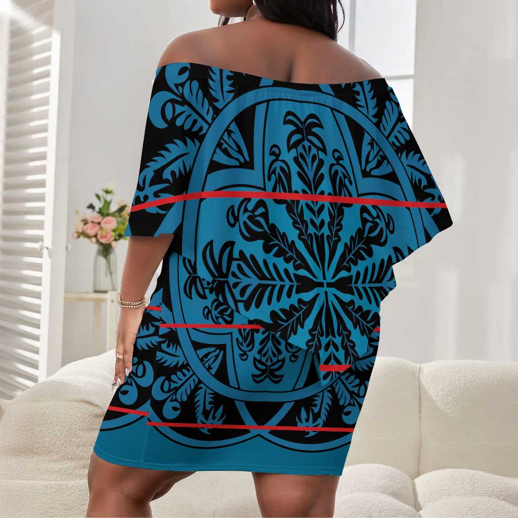 Basotho Blanket Off Shoulder Short Dress Lesotho Kharetsa Seanamarena Heritage - Blue - African Pride