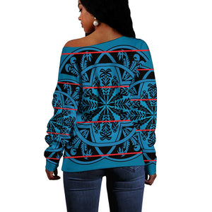 Basotho Blanket Off Shoulder Sweater Lesotho Kharetsa Seanamarena Heritage - Blue - African Pride