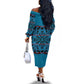 Basotho Blanket Off The Shoulder Long Sleeve Dress Lesotho Kharetsa Seanamarena Heritage - Blue - African Pride