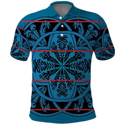 Basotho Blanket Polo Shirt Lesotho Kharetsa Seanamarena Heritage - Blue - African Pride