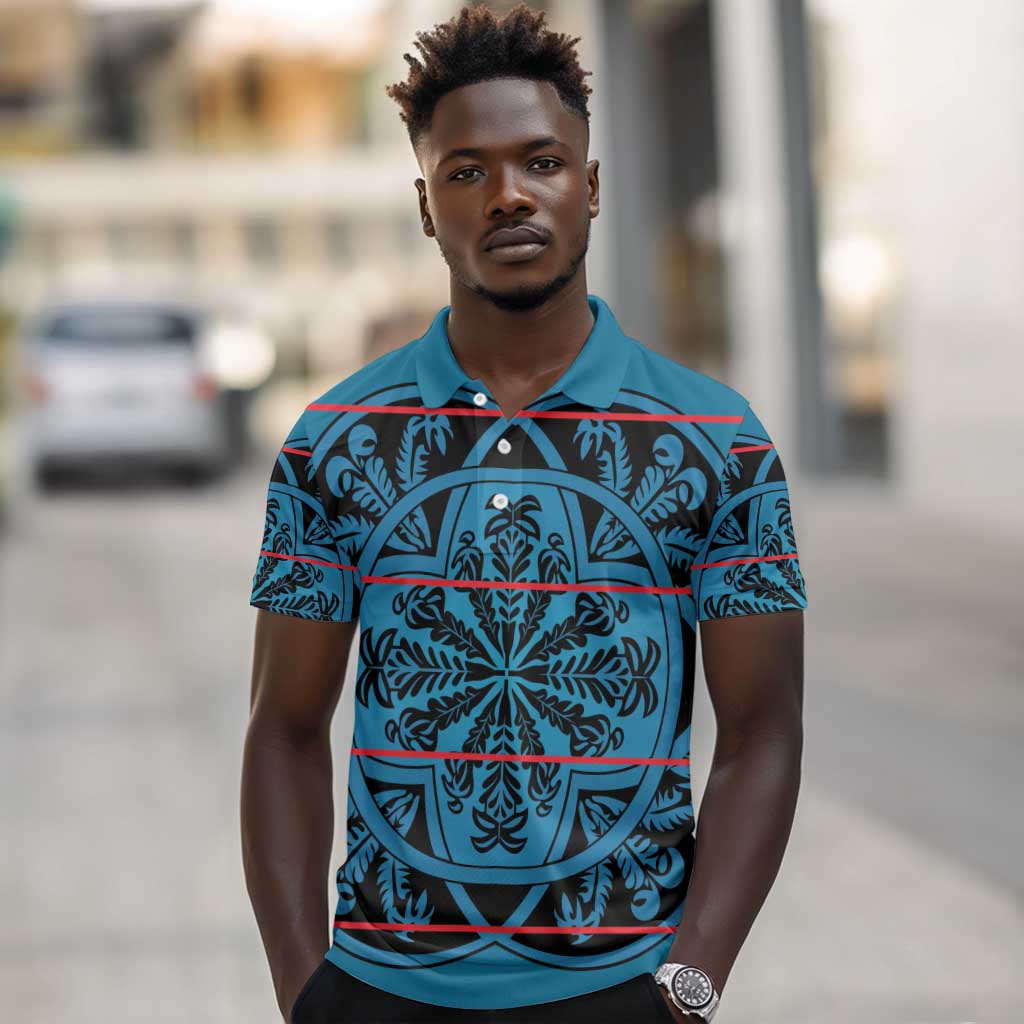 Basotho Blanket Polo Shirt Lesotho Kharetsa Seanamarena Heritage - Blue - African Pride