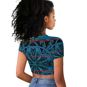 Basotho Blanket Raglan Cropped T shirt Lesotho Kharetsa Seanamarena Heritage - Blue - African Pride