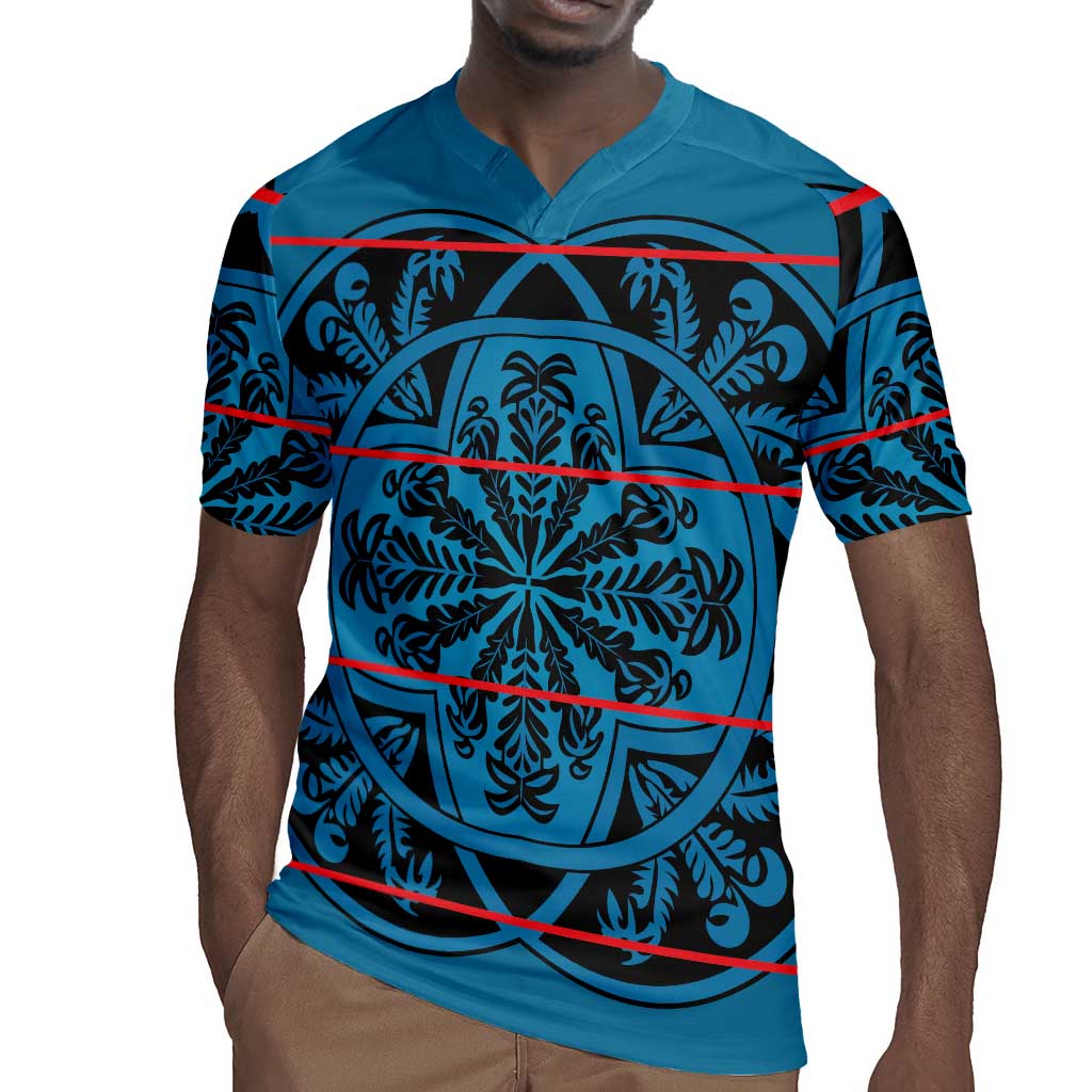 Basotho Blanket Rugby Jersey Lesotho Kharetsa Seanamarena Heritage - Blue - African Pride