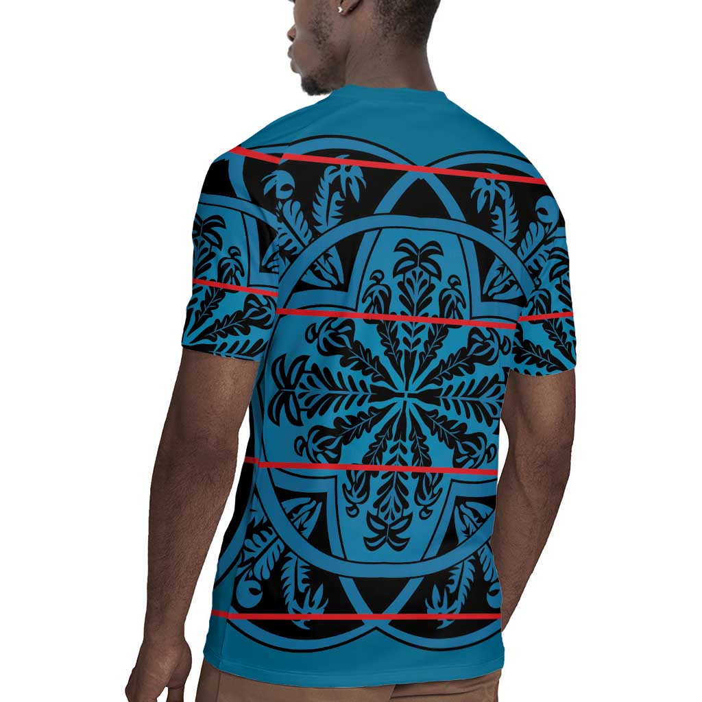 Basotho Blanket Rugby Jersey Lesotho Kharetsa Seanamarena Heritage - Blue - African Pride