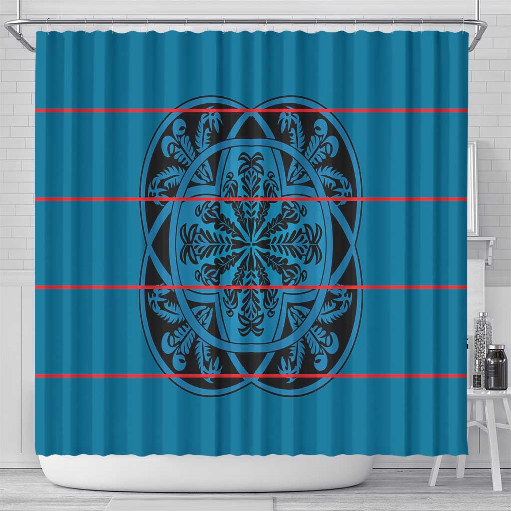 Basotho Blanket Shower Curtain Lesotho Kharetsa Seanamarena Heritage - Blue - African Pride