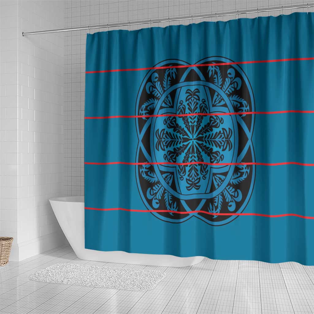 Basotho Blanket Shower Curtain Lesotho Kharetsa Seanamarena Heritage - Blue - African Pride