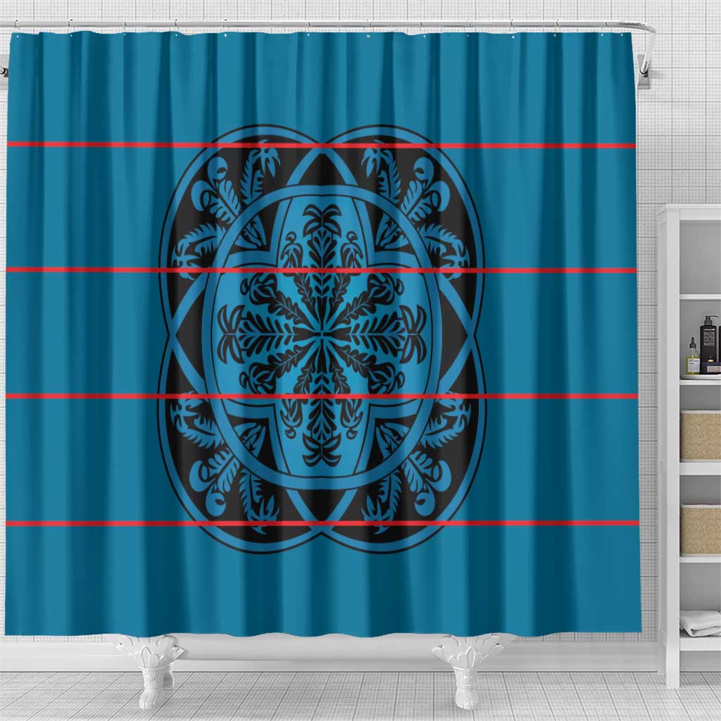 Basotho Blanket Shower Curtain Lesotho Kharetsa Seanamarena Heritage - Blue - African Pride