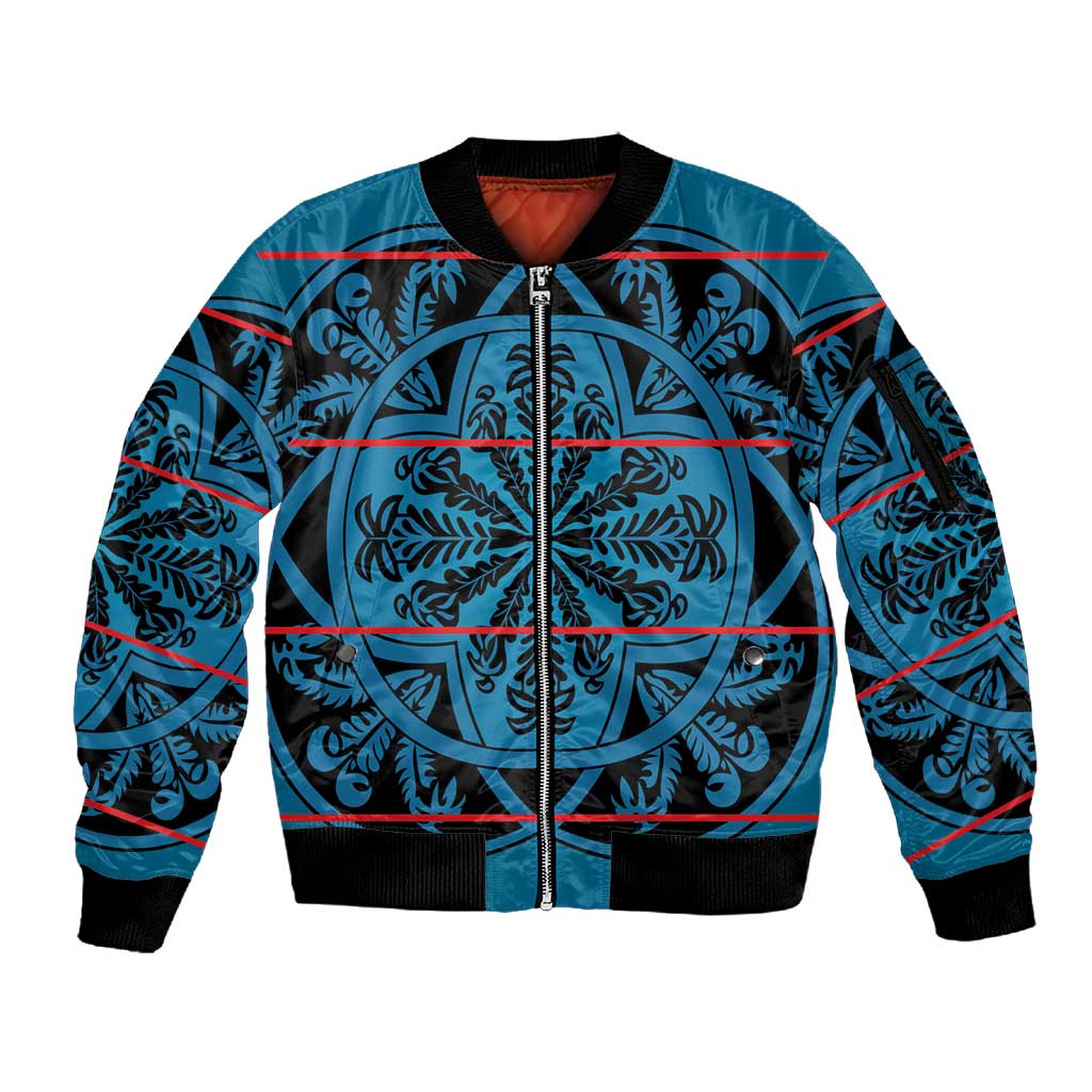 Basotho Blanket Sleeve Zip Bomber Jacket Lesotho Kharetsa Seanamarena Heritage - Blue - African Pride