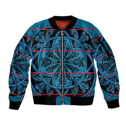 Basotho Blanket Sleeve Zip Bomber Jacket Lesotho Kharetsa Seanamarena Heritage - Blue - African Pride