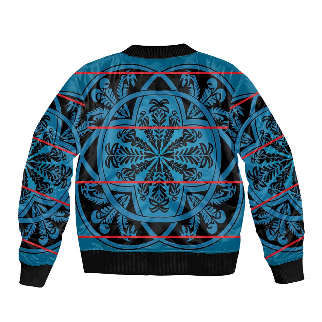 Basotho Blanket Sleeve Zip Bomber Jacket Lesotho Kharetsa Seanamarena Heritage - Blue - African Pride