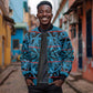 Basotho Blanket Sleeve Zip Bomber Jacket Lesotho Kharetsa Seanamarena Heritage - Blue - African Pride