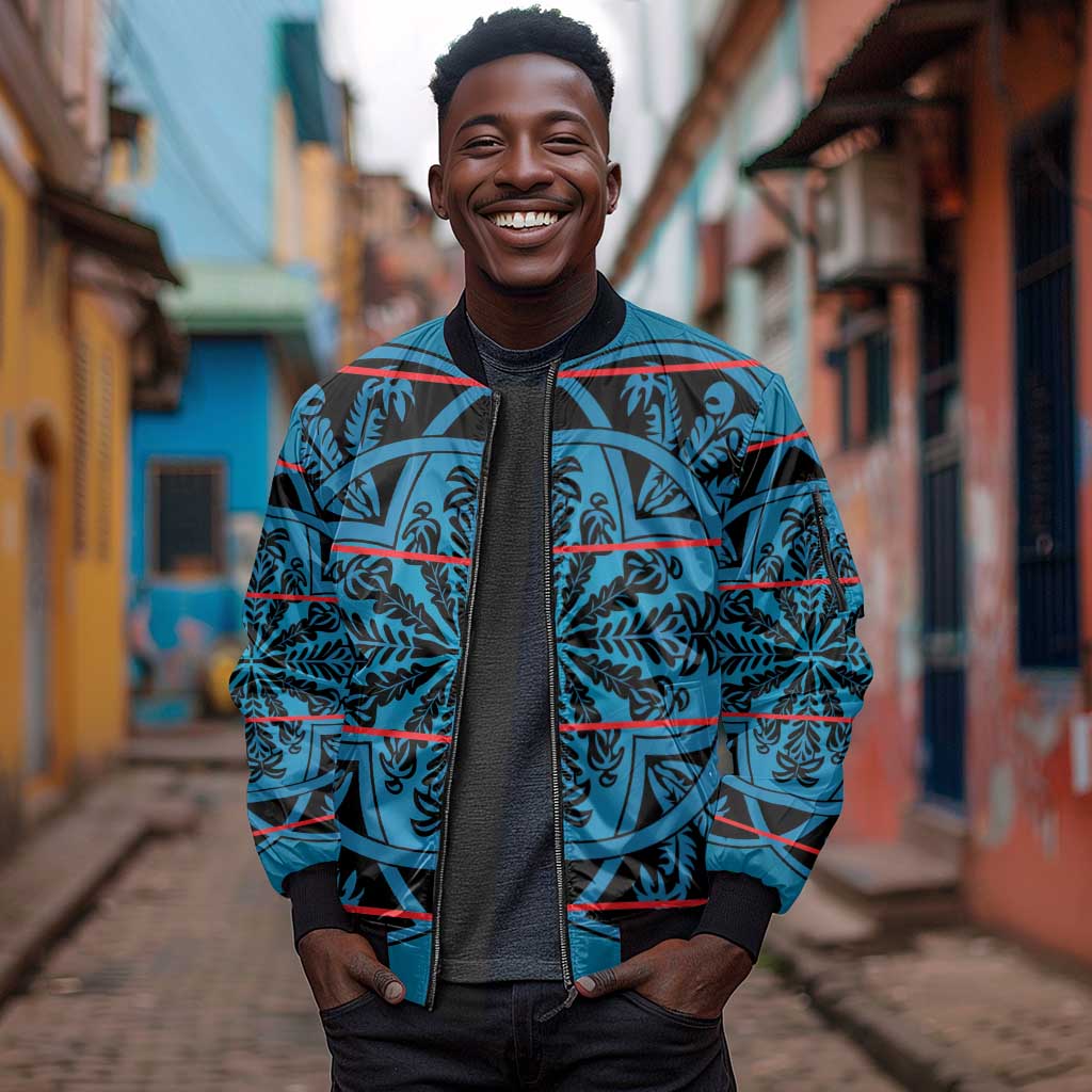 Basotho Blanket Sleeve Zip Bomber Jacket Lesotho Kharetsa Seanamarena Heritage - Blue - African Pride