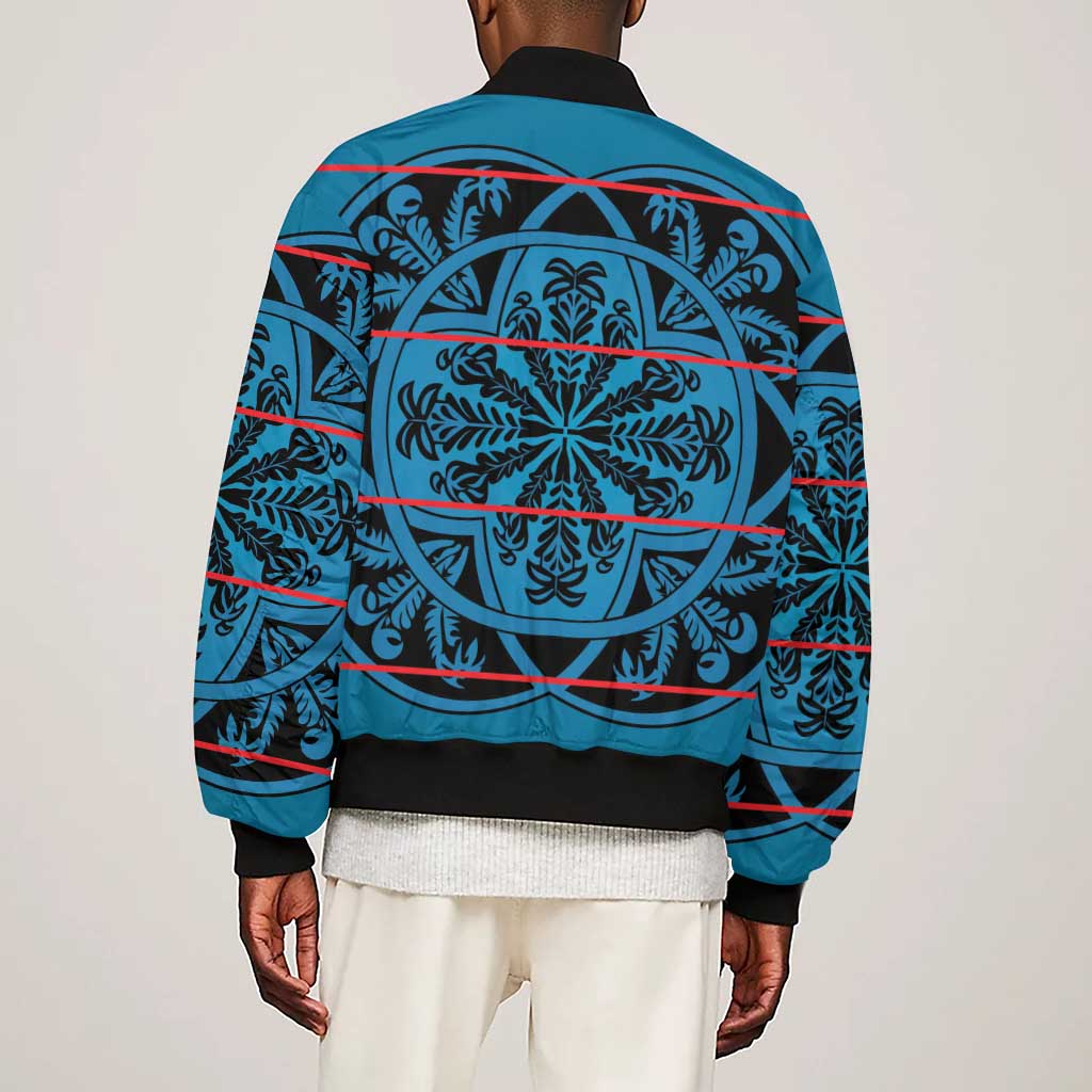 Basotho Blanket Sleeve Zip Bomber Jacket Lesotho Kharetsa Seanamarena Heritage - Blue - African Pride