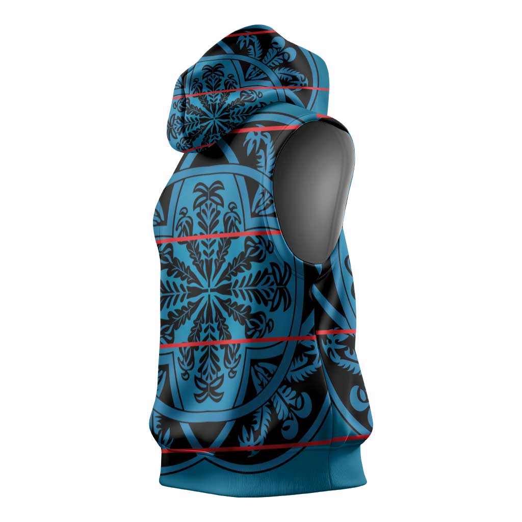 Basotho Blanket Sleeveless Hoodie Lesotho Kharetsa Seanamarena Heritage - Blue - African Pride