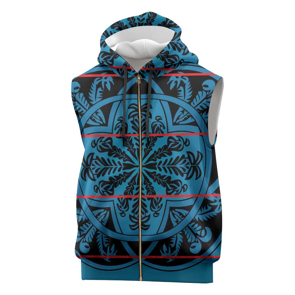 Basotho Blanket Sleeveless Zip Hoodie Lesotho Kharetsa Seanamarena Heritage - Blue - African Pride
