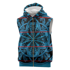 Basotho Blanket Sleeveless Zip Hoodie Lesotho Kharetsa Seanamarena Heritage - Blue - African Pride