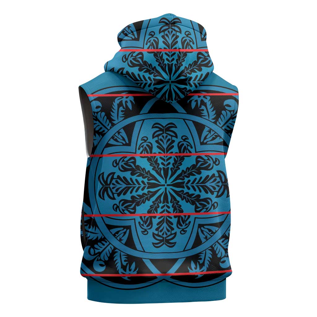 Basotho Blanket Sleeveless Zip Hoodie Lesotho Kharetsa Seanamarena Heritage - Blue - African Pride