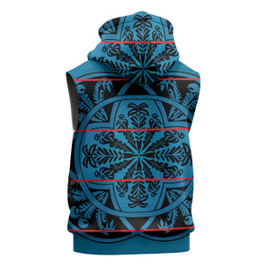 Basotho Blanket Sleeveless Zip Hoodie Lesotho Kharetsa Seanamarena Heritage - Blue - African Pride