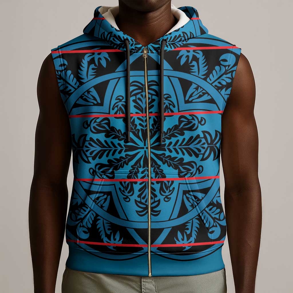 Basotho Blanket Sleeveless Zip Hoodie Lesotho Kharetsa Seanamarena Heritage - Blue - African Pride