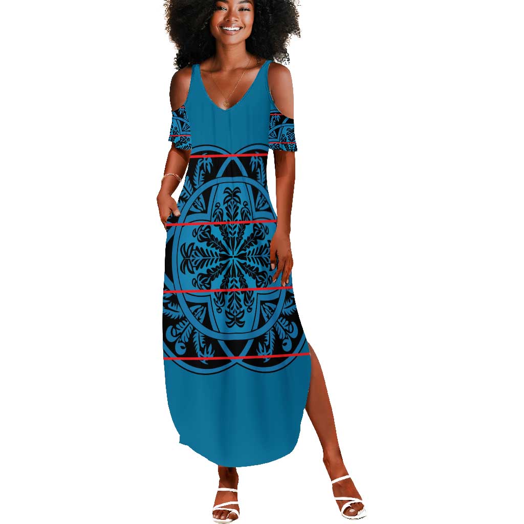 Basotho Blanket Summer Maxi Dress Lesotho Kharetsa Seanamarena Heritage - Blue - African Pride